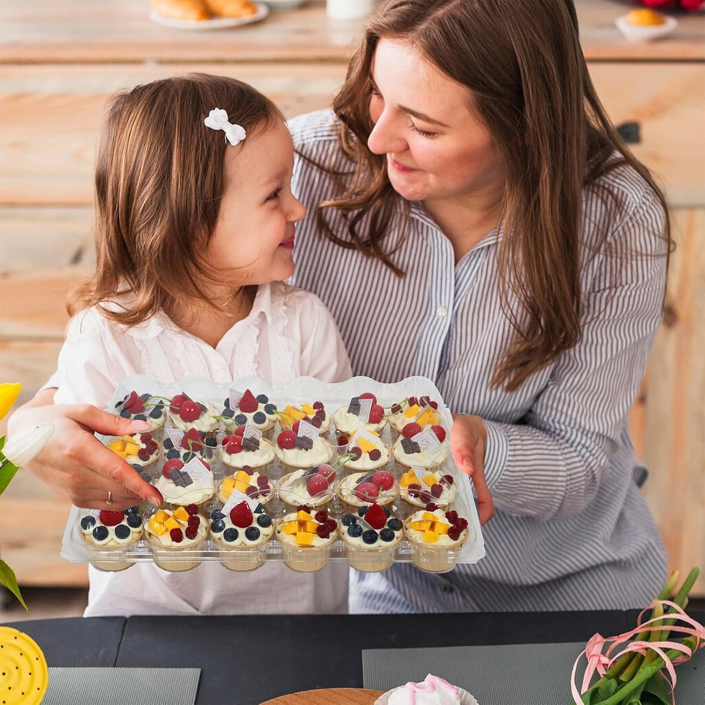 WIKDAY 24 Count x 10 Sets Plastic Cupcake Containers, Durable and BPA-Free Cupcake Holder with Lid for Easy Transport Storage, Stackable Clear Cupcake Carriers, Reusable Dessert Boxes