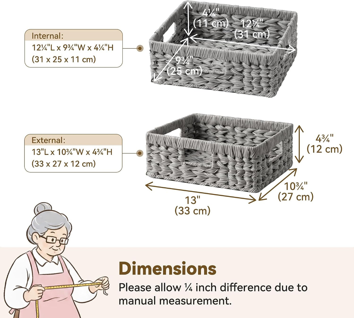 GRANNY SAYS Wicker Storage Baskets for Shelves, Water Hyacinth Basket with Scalloped Edge, Storage Wicker Baskets for Pantry, Large, 2-Pack