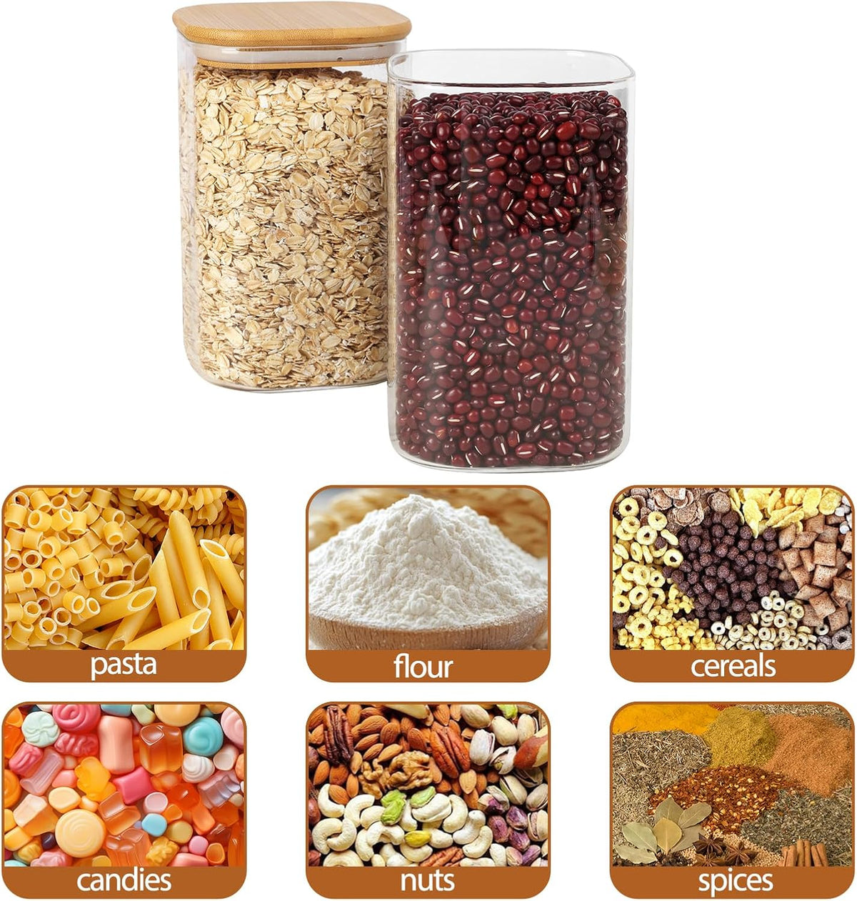 Moretoes 3 Pack 2qt Glass Storage Containers with Bamboo Press Lids, Large Airtight Food Storage Jars for Pantry, Flour, Sugar, Dry Goods