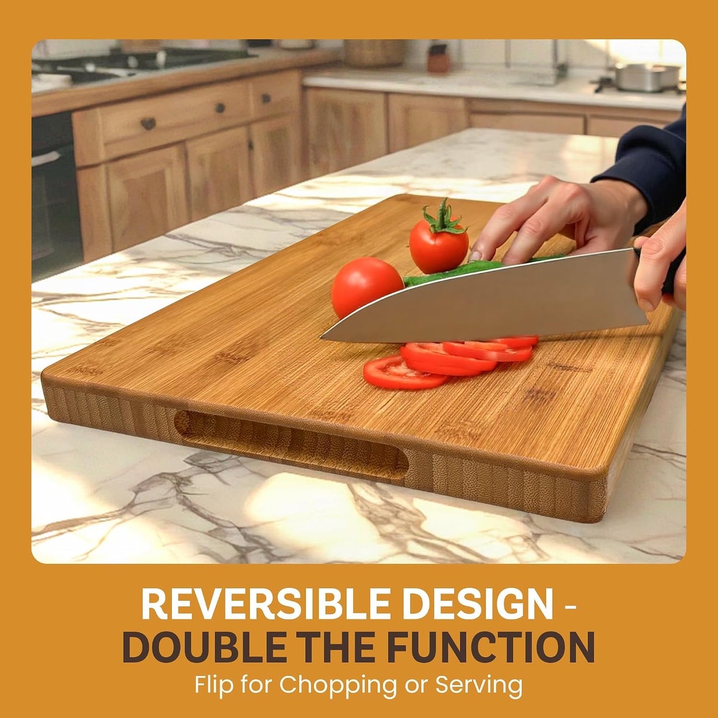 Bamboo Cutting Board Set for Kitchen - 3 Piece Reversible Wooden Cutting Boards, Wood Chopping Boards for Meat, Bread, Fruit, Cheese, Meal Prep, Wood Board and Charcuterie Serving Boards by Bambusi