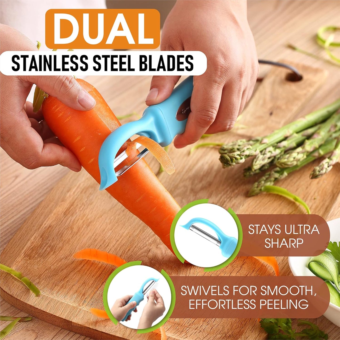 Spring Chef Premium Swivel Vegetable Peeler, Soft Grip Handle and Ultra Sharp Stainless Steel Blades - Perfect Kitchen Peeler For Veggie, Fruit, Potato, Carrot, Apple - Mango
