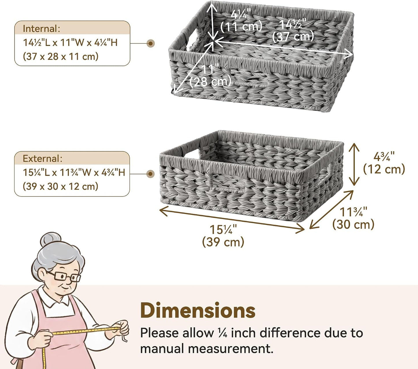 GRANNY SAYS Wicker Storage Baskets for Shelves, Water Hyacinth Basket with Scalloped Edge, Storage Wicker Baskets for Pantry, Large, 2-Pack