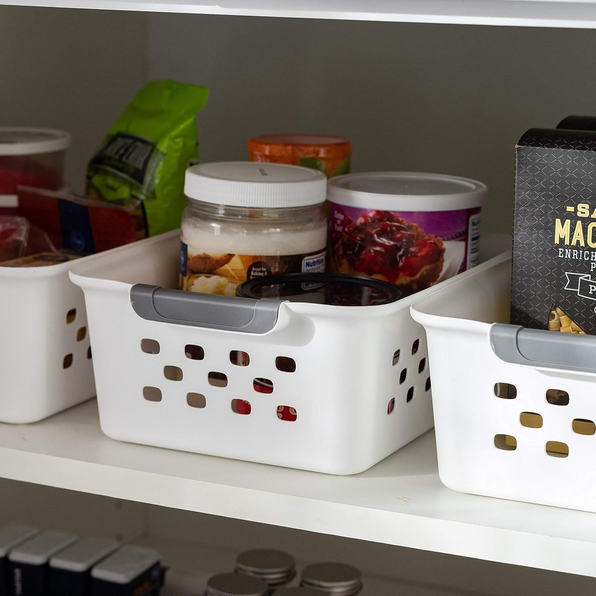 IRIS USA Plastic Storage Baskets, 6-Pack, Made in USA, Shelf Baskets Small Baskets Organizing Bins for Pantry Countertops Closet Shelves Laundry Room Office, Multi-Purpose, Nestable, Easy Carry, Black