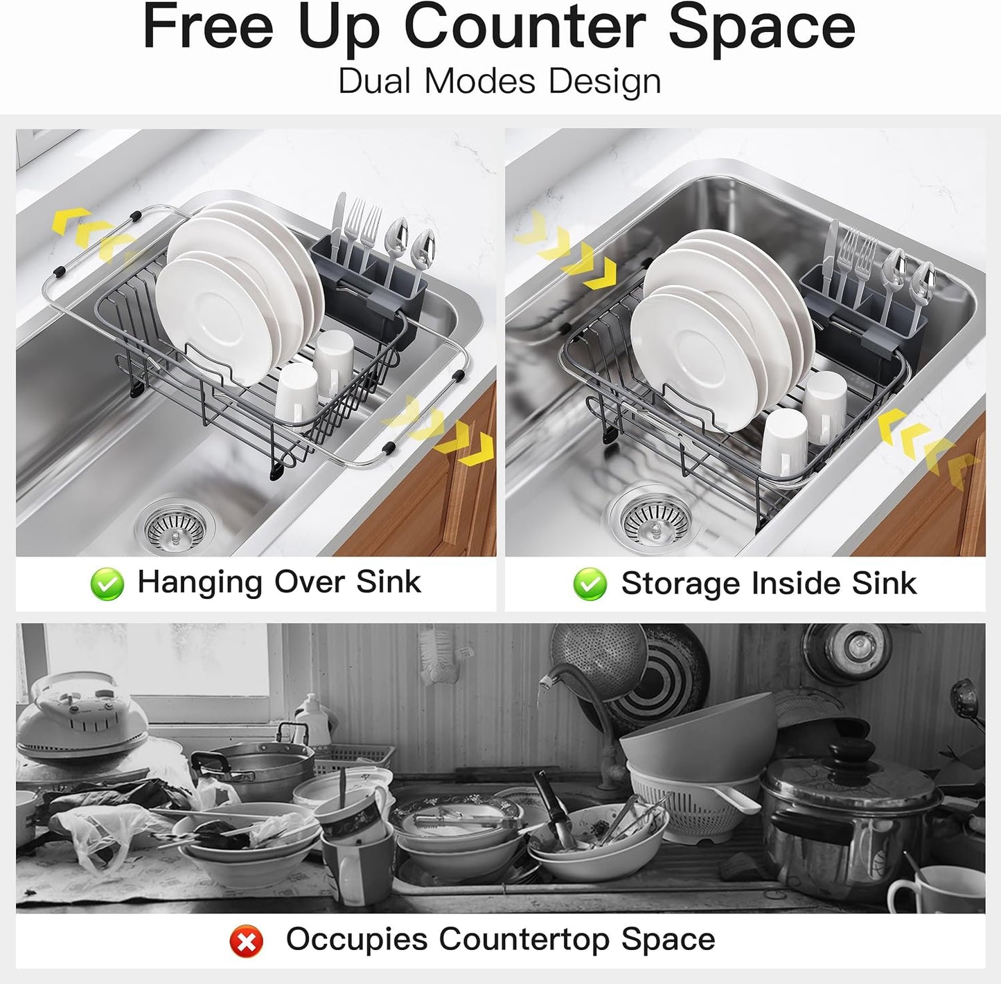 JASIWAY Dish Drying Rack in Sink, Dish Drainer with Cup and Utensil Holder