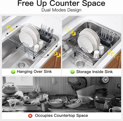 JASIWAY Dish Drying Rack in Sink, Dish Drainer with Cup and Utensil Holder