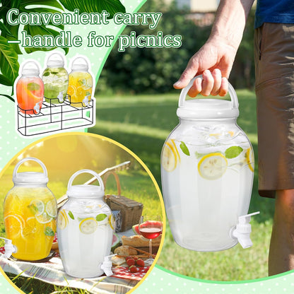 Tanlade 3 Pcs Plastic Drink Dispenser with Spigot and Metal Stand 1.2 Gallon Beverage Dispenser for Parties Juice Dispensers Lemonade Jar with Lids for Cold Drink Tea Water Container