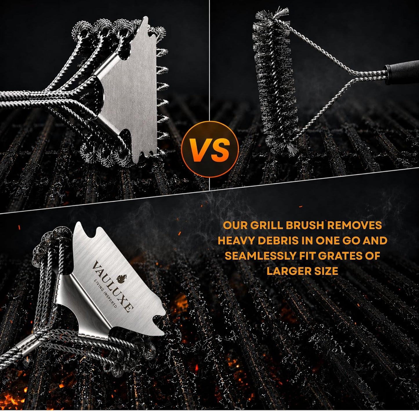 18" Bristle Free Grill Brush and Scraper – BBQ Grill Cleaner Brush with Safe Spiral Spring Head & Stainless Steel Scraper Tool – for Gas, Charcoal, Porcelain and Weber Grill Accessories