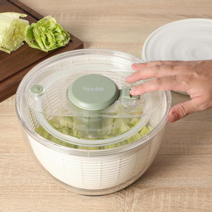 Sur La Table Kitchen Essential 6.3 Qt Salad Spinner, Fruit Wahser, Fruit Washing Bowl with Strainer, Vegertable Cleaner, Salad Cleaner, Lettuce Washer - Juniper Green