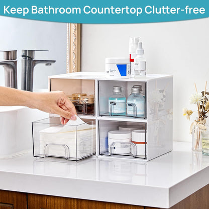 Vtopmart 10 Pack Small Clear Stackable Storage Drawers, Acrylic Bathroom Makeup Organizer, Plastic Storage Bins For Vanity, Undersink, Kitchen Cabinets, Pantry, Home Organization