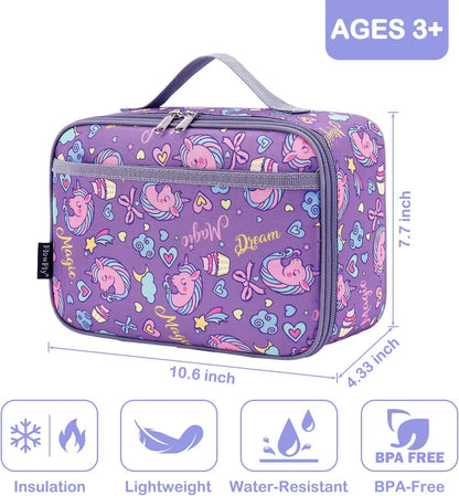 FlowFly Kids Lunch box Insulated Soft Bag Mini Cooler Back to School Thermal Meal Tote Kit for Girls, Boys, Black
