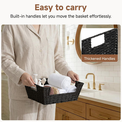 StorageWorks Round Paper Rope Woven Basket for Pantry Organizers and Storage, Stackable Pantry Storage Baskets for Shelves, Brown, 2-Pack