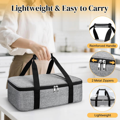 Coobiiya Insulated Casserole Carrier,Lasagna Lugger Tote Keeps Food Hot or Cold,Thermal Lunch Bag Warmer & Cooler Carrier Bag,Portable Tote Bag Fits 9" x 13" Baking Dish for Picnic and Cookout