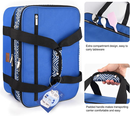 Genteen Insulated Casserole Carrier,Expandable Double Insulated Food Carrier for Hot and Cold Food, Fits 9x13 Casserole Dish,Lasagna Holder Tote for Parties Potluck Picnic (Blue)