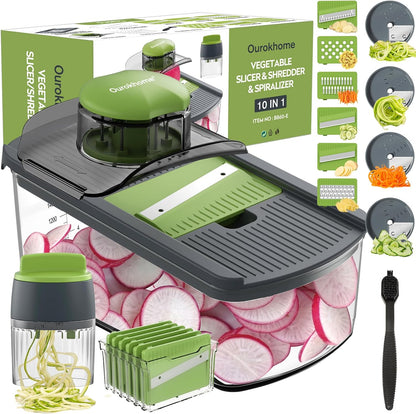 Ourokhome Mandolin Slicer for Kitchen Food, Hand Safe Vegetable Shredder with 6 Mandoline Blades, Veggie Waffle Cutter for Potato, Carrot, Zucchini, Onion, Essential Kitchen Gadgets (6 in 1, Gray)