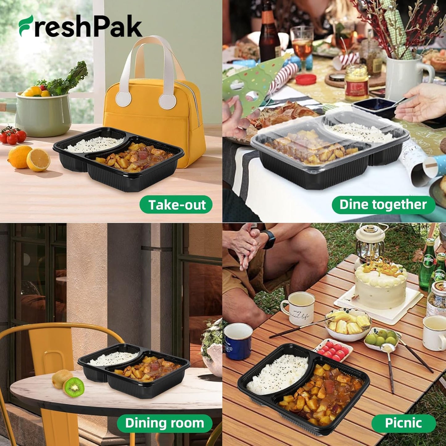 Meal Prep Container Reusable 40 Pack 34oz - Shrink Wrap Leakproof | Portion Control Leftover Plastic Food Containers with Lid | BPA Free Freezer & Microwave Safe | 4 Compartment Takeout Boxes