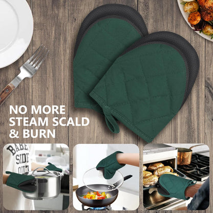 1 Pair Short Oven Mitts - Silicone Kitchen Oven Gloves High Heat Resistant 500℉, Mini Oven Mits with Non-Slip Grip Surfaces and Hanging Loop for BBQ, Baking, Cooking and Grilling (Black)