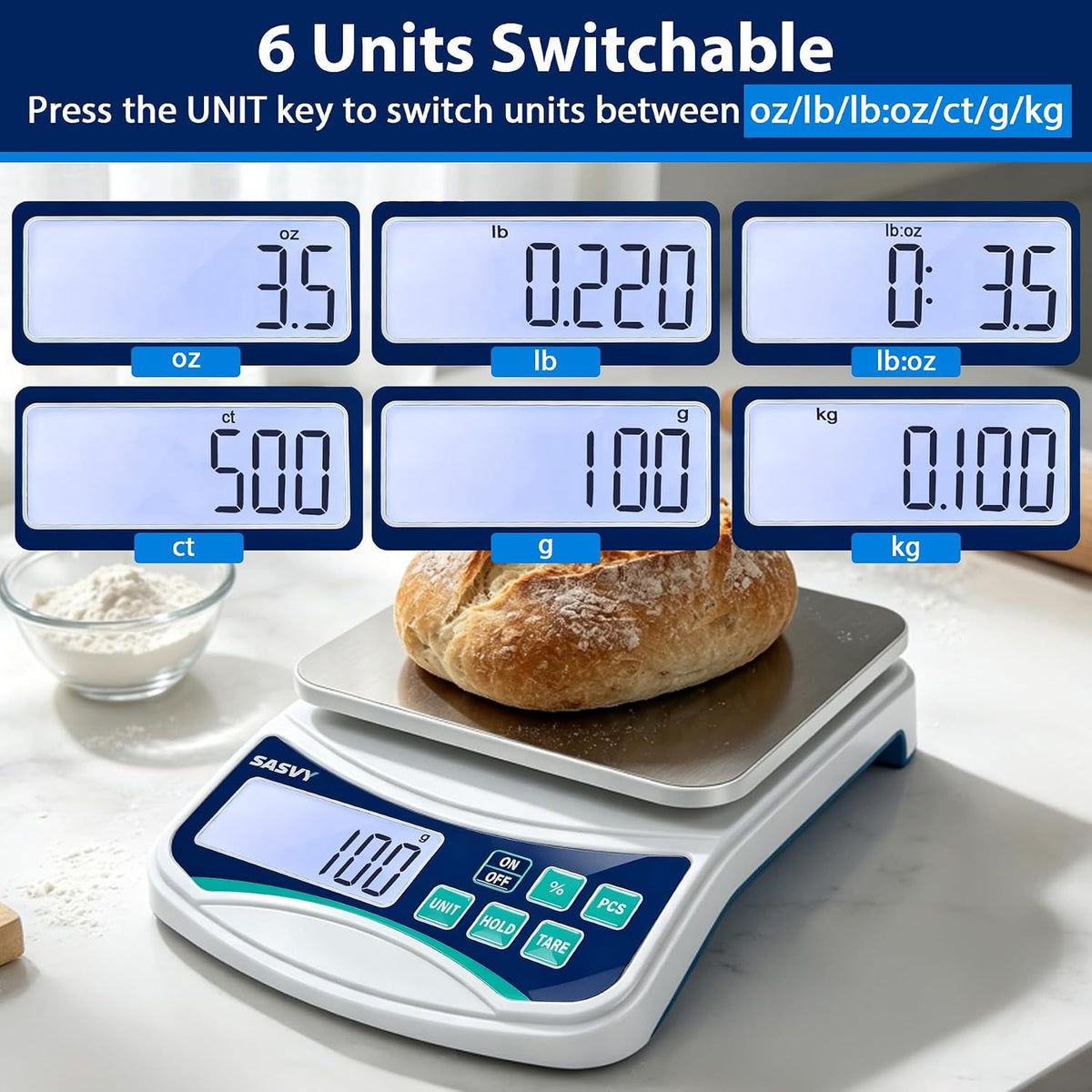 Large Kitchen Scale 0.1g High Precision, 11lb/5kg Lab Baking Scale