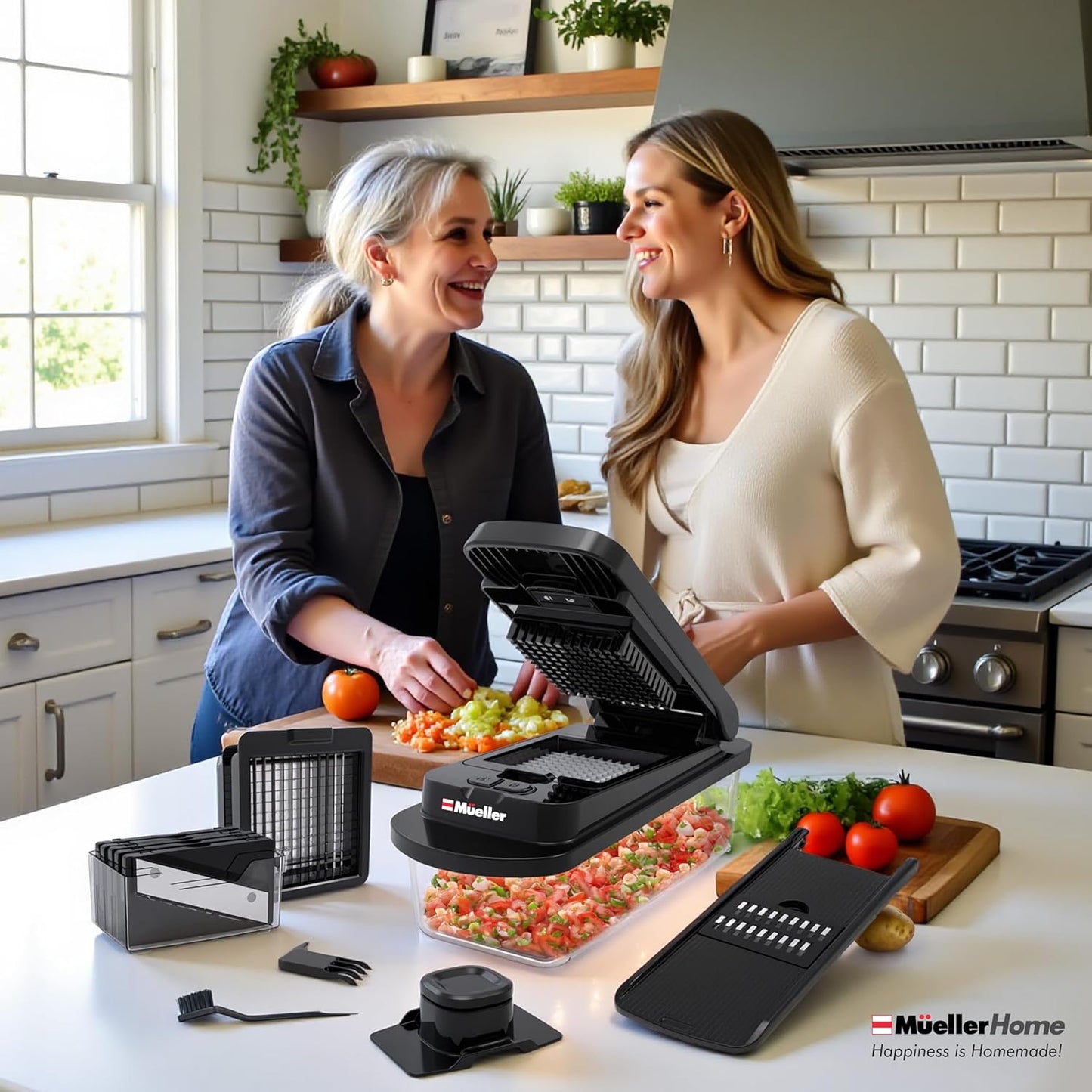 MUELLER HOME Pro-Series 10-in-1, 8 Blade Stainless Steel Multi Vegetable Chopper And Mandoline Slicer, Kitchen Tools and Gadgets, Food and Veggie Chopper, Mincer, Dicer, French Fry Cutter, Black