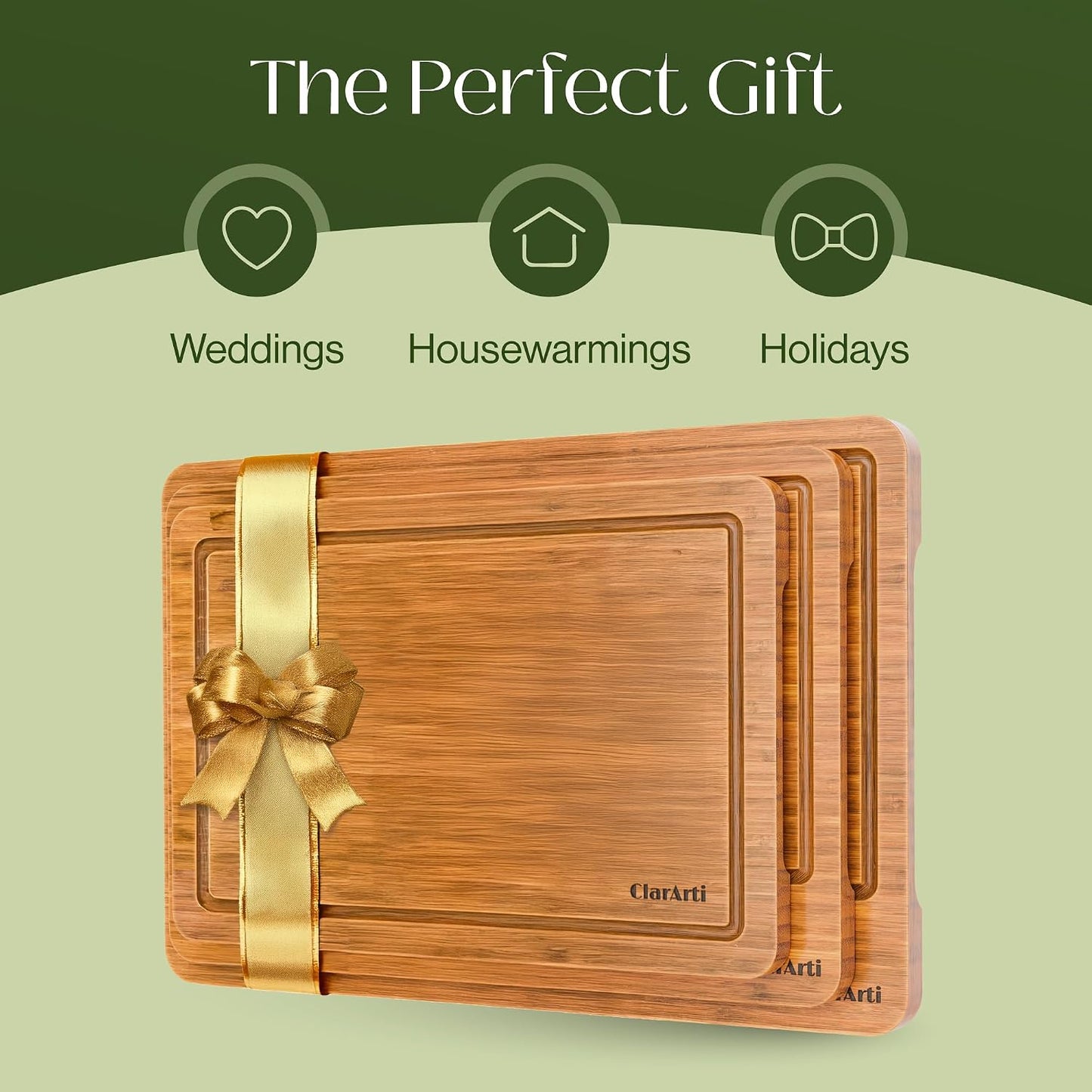 Bamboo Cutting Boards for Kitchen – Set of 3 Non-Slip Wood Cutting Boards with Juice Groove – Thick Organic Bamboo Chopping Board Set for Meat, Vegetables & Meal Prep