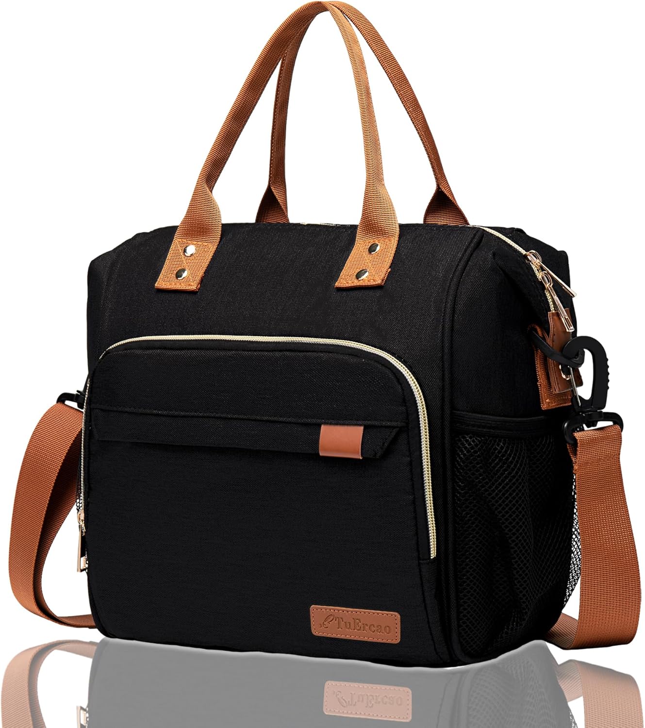 TuErCao Small Lunch Bag Lightweight Insulated Lunch Box for Women Work Portable Soft Cooler for Picnic Travel Road Trips, Loncheras para Mujer, Black