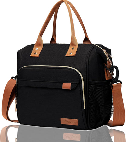 TuErCao Small Lunch Bag Lightweight Insulated Lunch Box for Women Work Portable Soft Cooler for Picnic Travel Road Trips, Loncheras para Mujer, Black