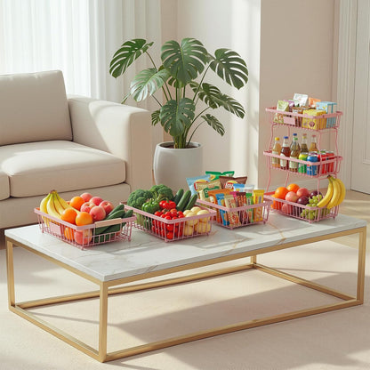 Fruit Basket Bowl 2 Tier Detachable with 2 Banana Hangers, Fruit Stand Holder for Kitchen Countertop, Metal Wire Vegetable Storage Organizer, for Bread Snack Veggies Produce, Black