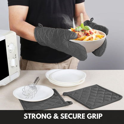 Oven Mitt (7"x13") & Pot Holder (8"x8") 100% Cotton Set of Heat Resistant Oven Gloves & Hot Pads for Gifts, BBQ, Cooking, Baking, Thanksgiving - Mustard Yellow