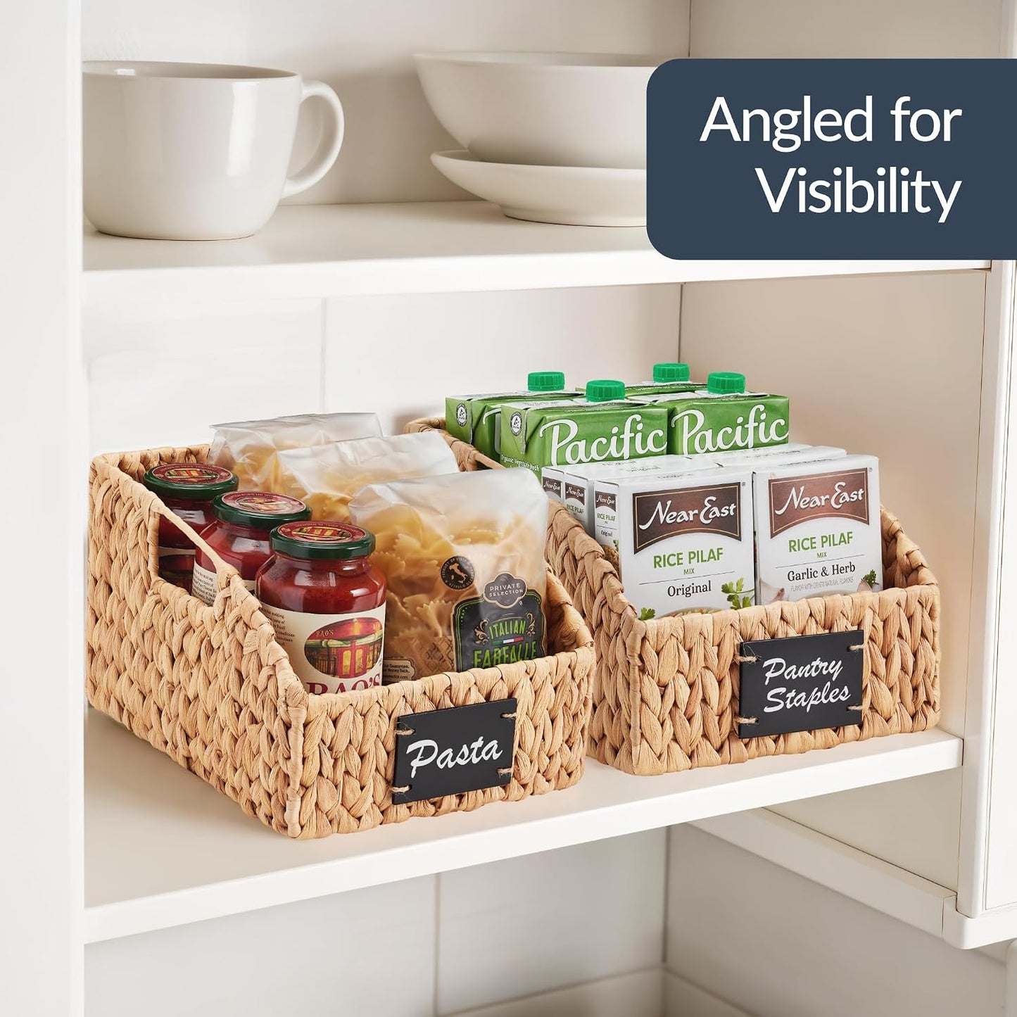 Best Choice Products Water Hyacinth Pantry Storage Baskets, Wicker Baskets w/Built-in Handles, Handwoven Shelf Baskets for Organizing, Pantry Organizers and Storage, 3-Pack - Chestnut