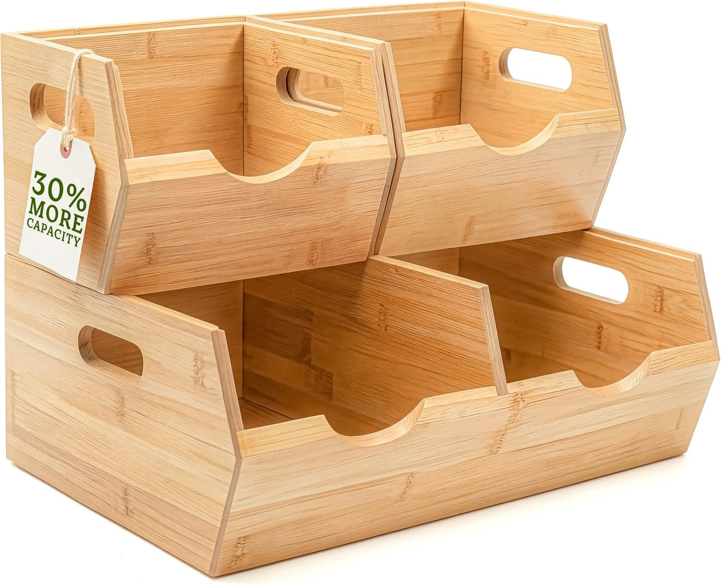 HOMESTEAD 3-Tier Bamboo Pantry Storage Bins – Stackable Potato & Onion Storage Bin with Handles, Fruit Basket & Produce Organizer for Kitchen Countertop, Pantry Organization, Set of 5