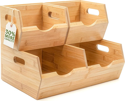 HOMESTEAD 3-Tier Bamboo Pantry Storage Bins – Stackable Potato & Onion Storage Bin with Handles, Fruit Basket & Produce Organizer for Kitchen Countertop, Pantry Organization, Set of 5