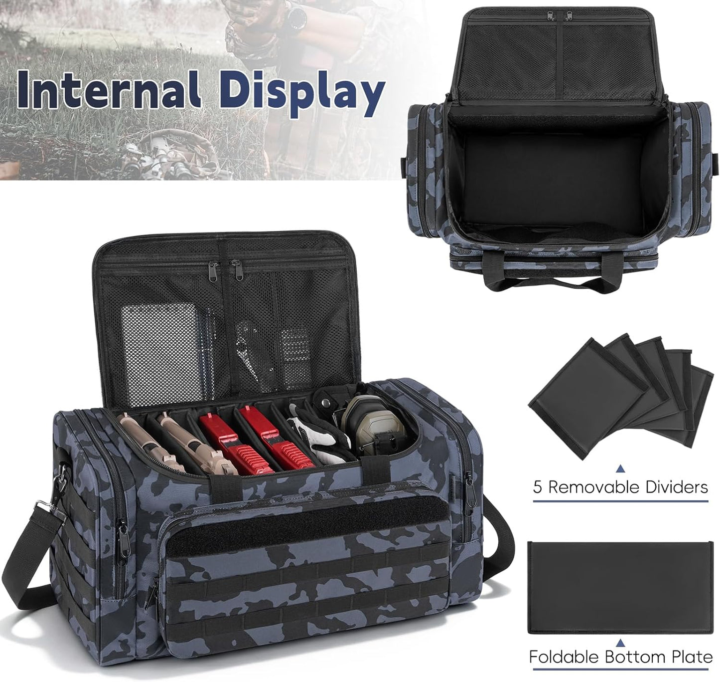Tactical Pistol Range Bag, Gun Range Bag for Handguns, Shooting Duffle Range Pistol Bag with 6X Magazine Slots, Extra Pockets for Ammo and Essentials