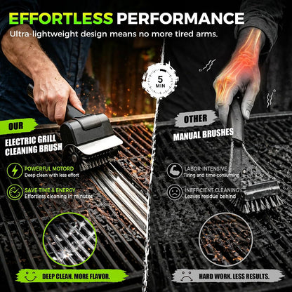 Electric BBQ Grill Brush - Cordless USB Rechargeable Grill Cleaning Brush with High-Speed Motor, Heavy Duty Stainless Steel Bristles, Automatic Barbecue Grate Cleaner Tool, Perfect BBQ Accessories