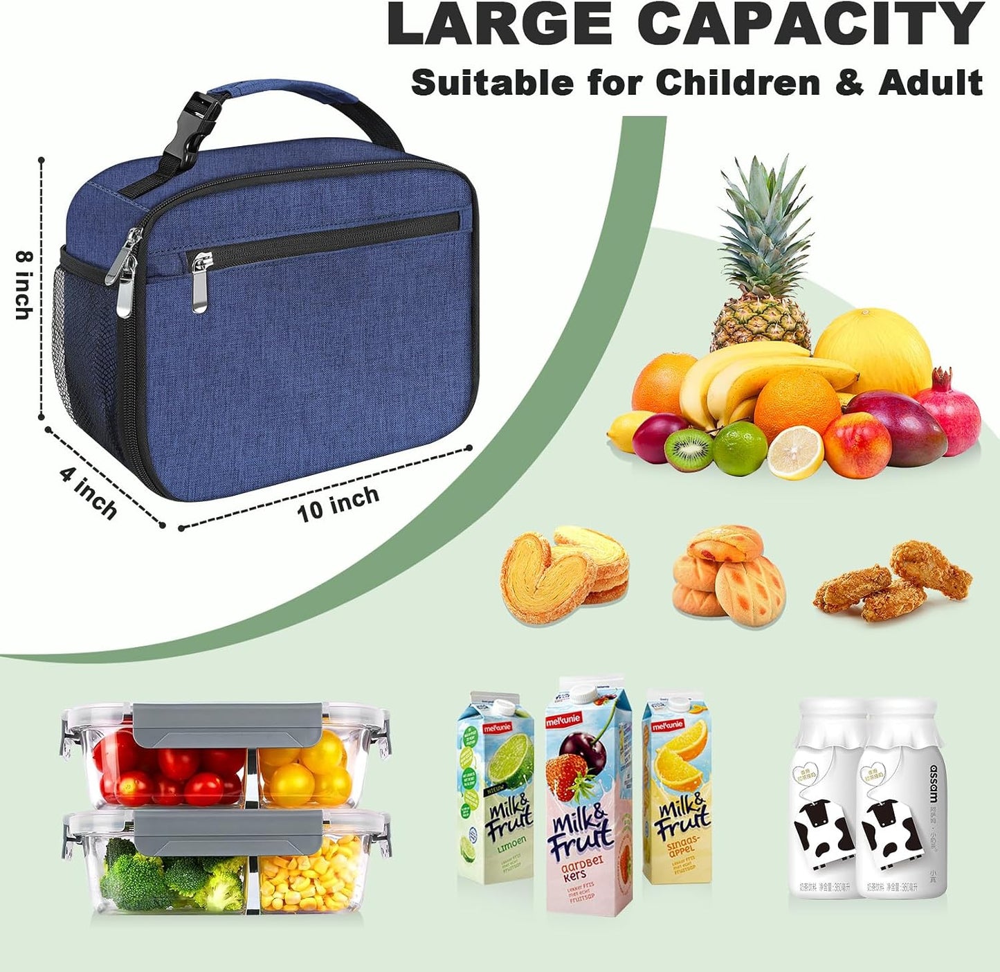 Kids Lunch Box for Boys Girls Lunch Bag Insulated Durable Lunchbox Children Lunch Tote Bag for School Black