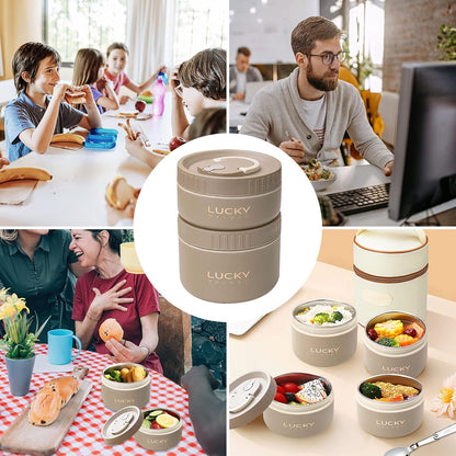 3 Compartments Bento Lunch box with Soup Bowl, Insulated Lunch Bag and Portable Utensils, Stainless Steel Camera Lunch Containers，Leak Proof Bento Box for Kids Adults Men Women…