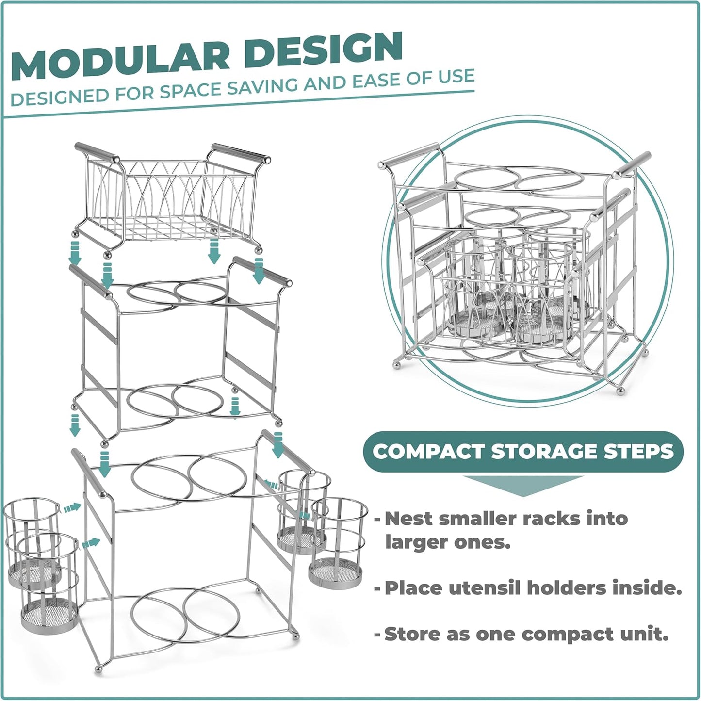 Sorbus® Buffet Caddy — 7-Piece Stackable Set Includes Plate, Napkin, and Silverware Holder, 3-Tier Detachable Tabletop Organizer — Ideal for Kitchen, Dining, Entertaining, Parties,Thanksgiving (Black)
