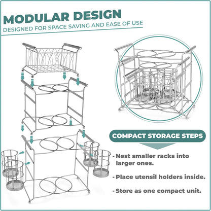 Sorbus® Buffet Caddy — 7-Piece Stackable Set Includes Plate, Napkin, and Silverware Holder, 3-Tier Detachable Tabletop Organizer — Ideal for Kitchen, Dining, Entertaining, Parties,Thanksgiving (Black)