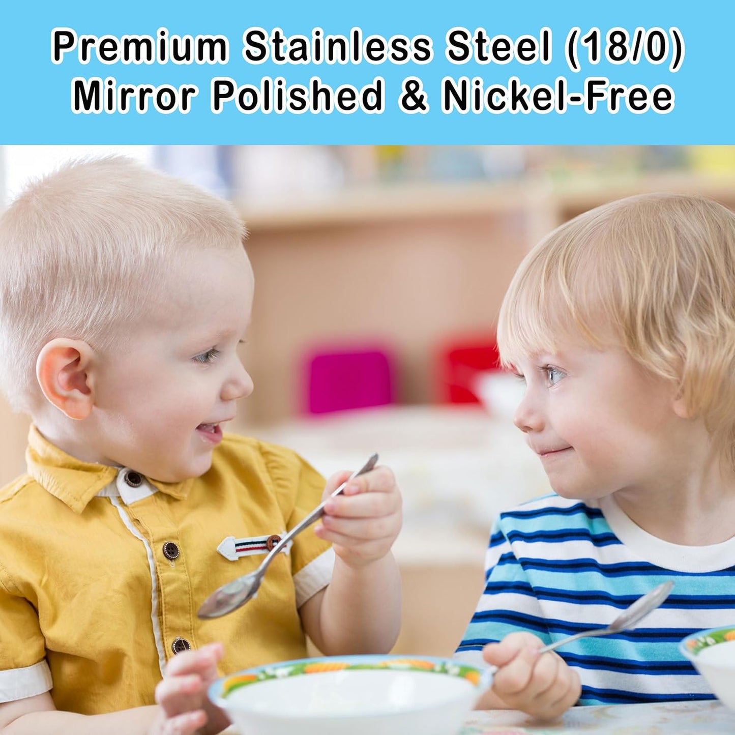 12 Piece Stainless Steel Kids Silverware Set - Child and Toddler Safe Flatware - Kids Utensil Set - Metal Kids Cutlery Set Includes 4 Small Kids Spoons, 4 Forks & 4 Knives - UV Rainbow