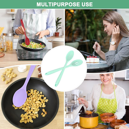 M METERXITY 2-Pack Silicone Cooking Spoons, 10.6" Mixing Nonstick Slotted and Solid Serving Spoons, Heat Resistant Utensils for Kitchen/Cooking/Baking/Stirring