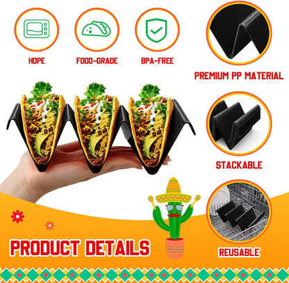 6 Pcs Taco Holder Stands Taco Tuesday Set, Holds Up to 3 Tacos, Premium PP Material Sturdy and Durable, Microwave or Dishwasher Top Rack (Yellow)