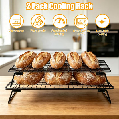 Sourdough Cooling Rack 2 Pack Stackable | Heavy Duty Wire Cooling Rack