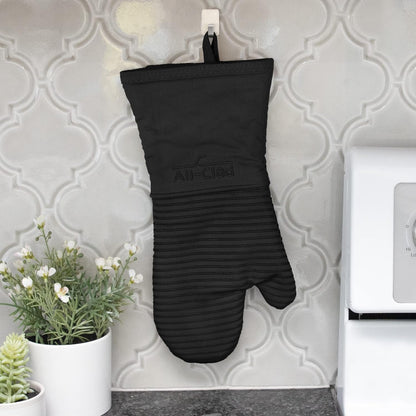 All-Clad Silicone Oven Mitts: Heat Resistant up to 500 Degrees - 100% Cotton & Silicone, 14"x7" Oven Mitt for Kitchen and Barbeque, Pewter