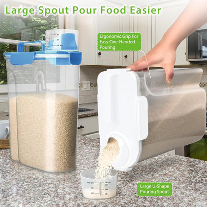 Viretec Rice Storage Container, 15 to 20lb Dry Food Airtight Dispenser, Pet Dog Cat Food Canister, BPA Free Clear Plastic Kitchen and Pantry Bin for Oatmeal, Cereal, Pasta, Flour Pack of 2 Grey