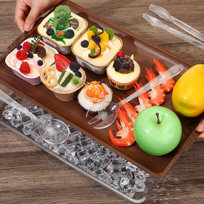 Baderke 16" x 9" Chilled Serving Tray for Parties with Compartments Ice Chilled Party Crudite Platter Charcuterie Serving Board Cold Dish Dip with Tableware for Seafood Vegetable(Silver Glitter)