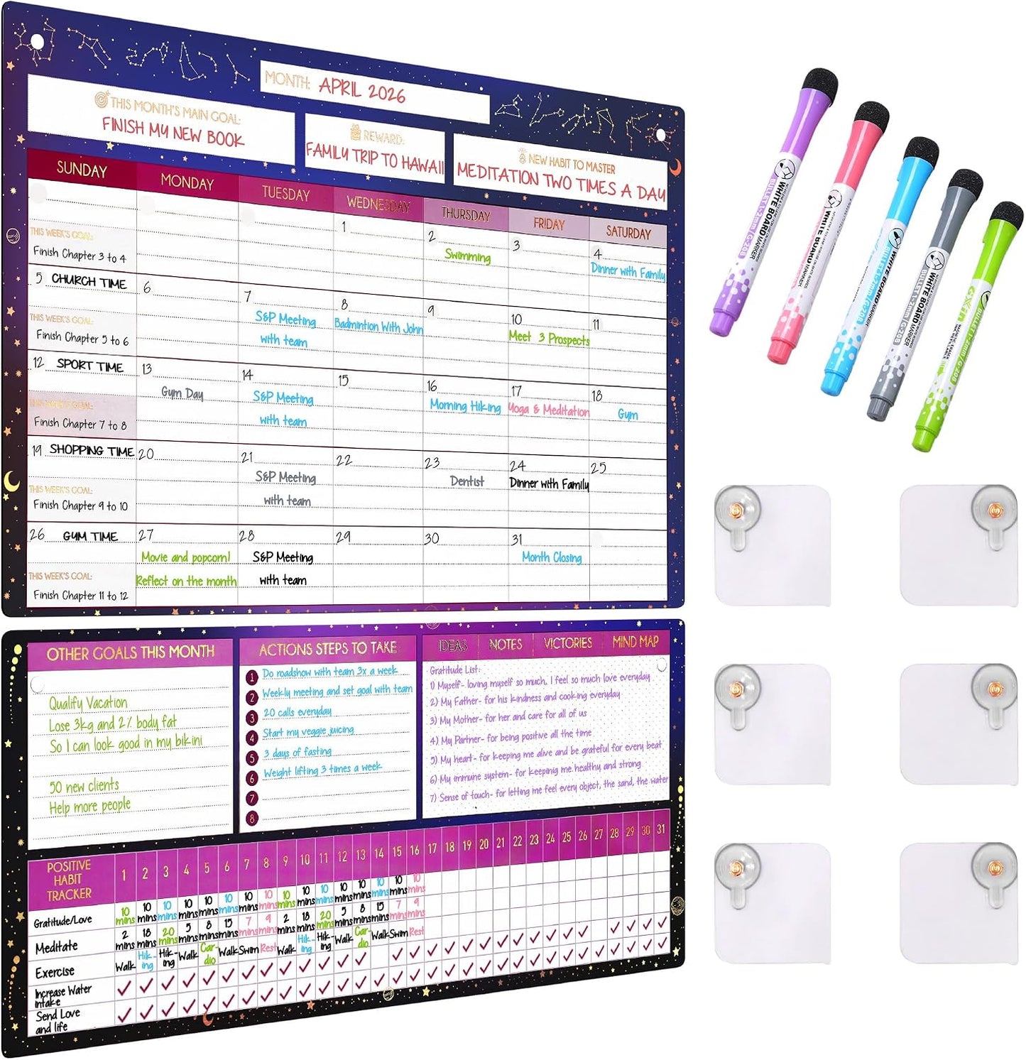 Fridge Calendar Acrylic 17x12”, Start Monday | Magnetic Calendar for Refrigerator | Acrylic Dry Erase Whiteboard Calendar for Fridge | Family Schedule Board with 5 Markers & Eraser by Freedom Mastery