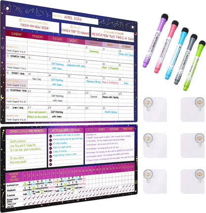 Fridge Calendar Acrylic 17x12”, Start Monday | Magnetic Calendar for Refrigerator | Acrylic Dry Erase Whiteboard Calendar for Fridge | Family Schedule Board with 5 Markers & Eraser by Freedom Mastery