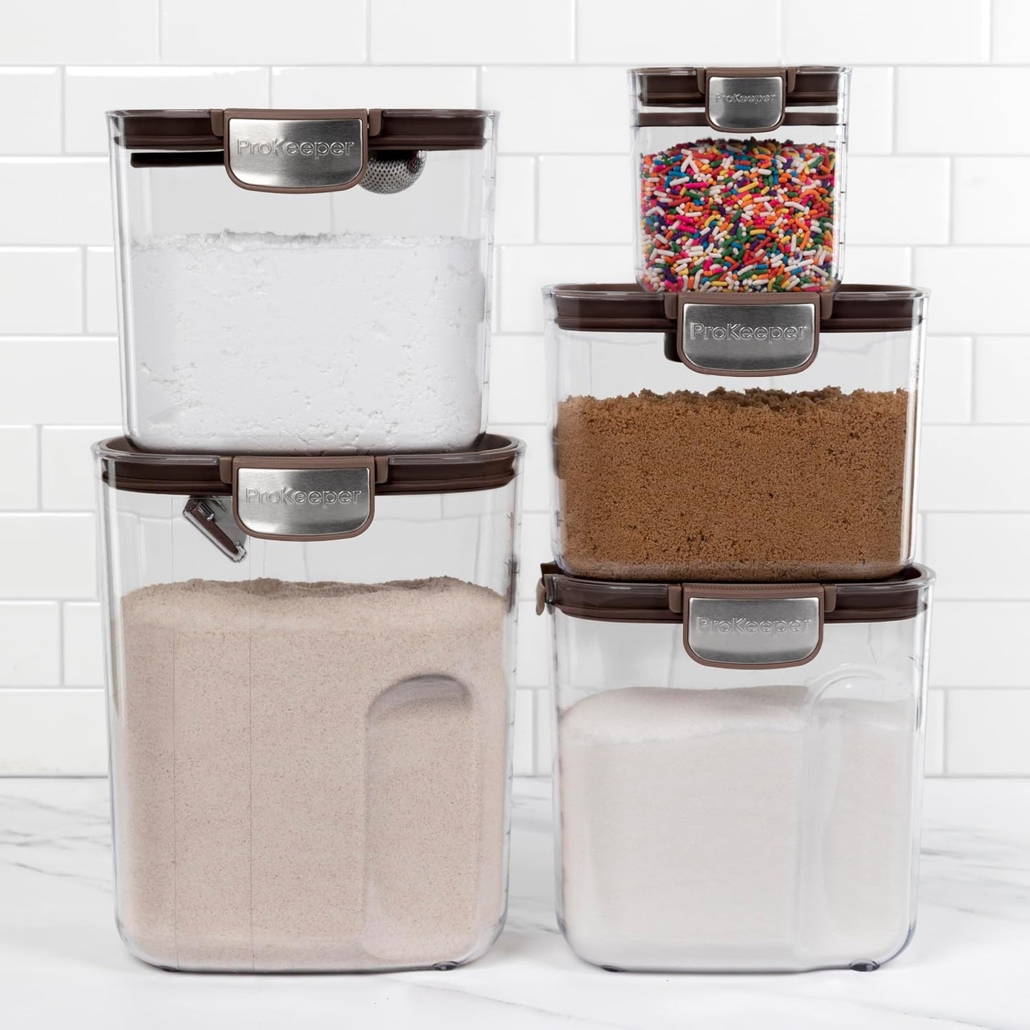 ProKeeper+ Airtight Food Storage Container Set – Clear Plastic Flour and Sugar Canister Set with Magnetic Accessories for Kitchen Organization (Grey, 9-Piece)