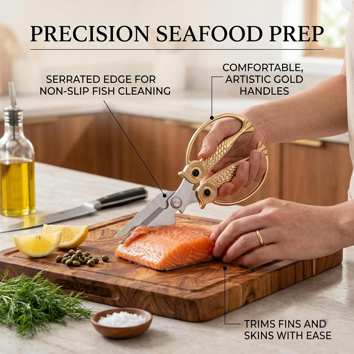 XSNBRD All Purpose Kitchen Scissors, Pearl Gold Stainless Owl Shears.