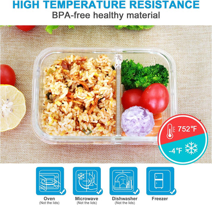 DAS TRUST 10 Pack Glass Meal Prep Containers Meal Prep Bowls Food Storage Containers Glass Food Prep Containers with Lids Lunch Container for Adults Lunch Box Bento Boxes