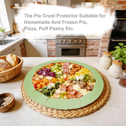 2PCS Silicone Pie Crust Shields Adjustable Pie Protectors Heavy Duty Baking Pie Crust Cover Ring Silicone Pie Edges Deep Pie Shell Dish Pizza Pan Baking Accessories Fits 8-inch to 10-inch (Green)
