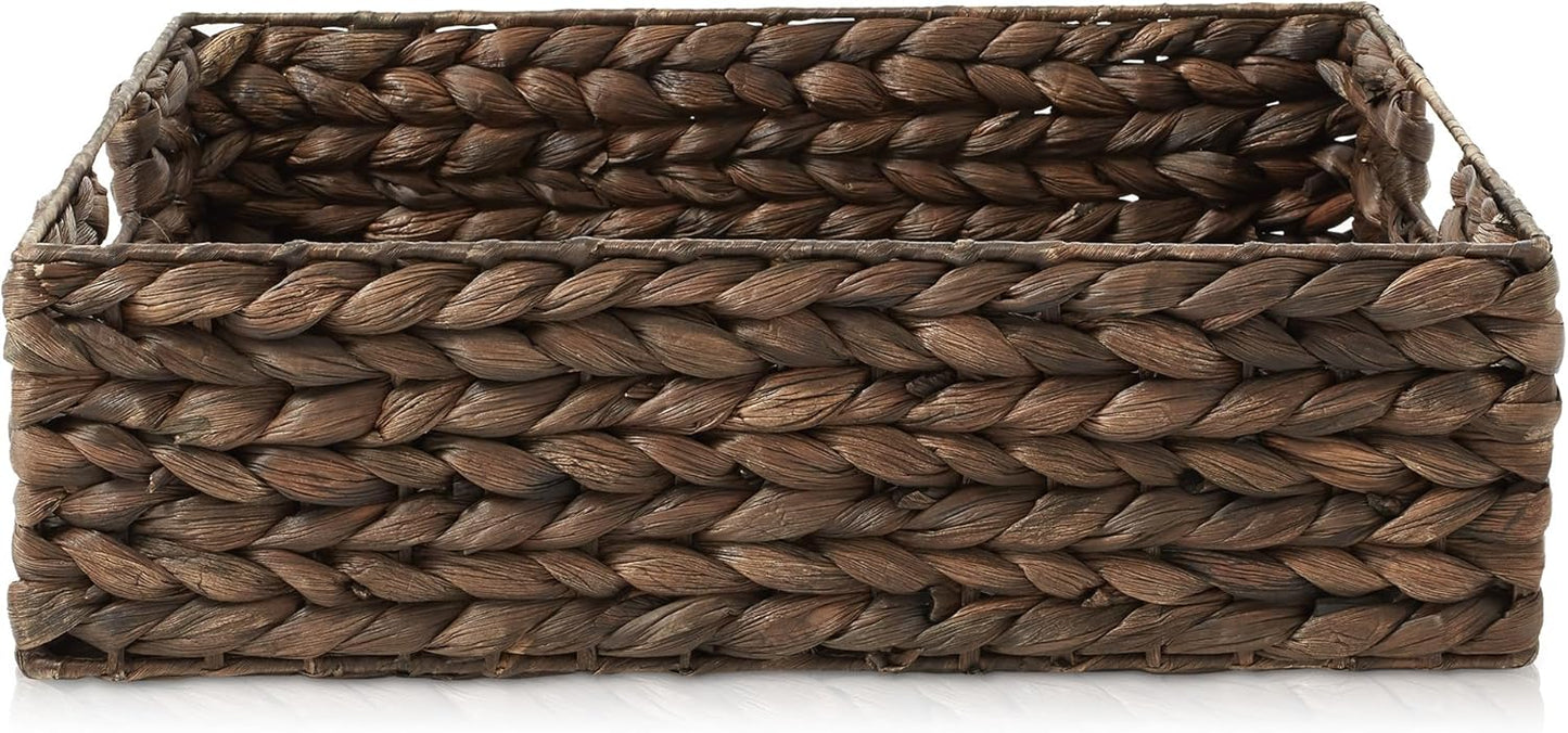 Casafield Set of 4 Water Hyacinth Pantry Baskets, 10" x 13" x 5", with Chalkboard Labels and Chalk Marker - Natural, Woven Storage Bin Organizers for Kitchen Shelves